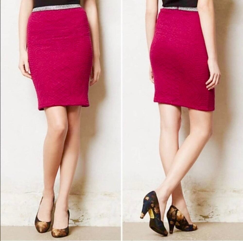 Moulinette Soeurs Anthropologie Calabria Wool Boucle Pencil Skirt Women's 14 Red